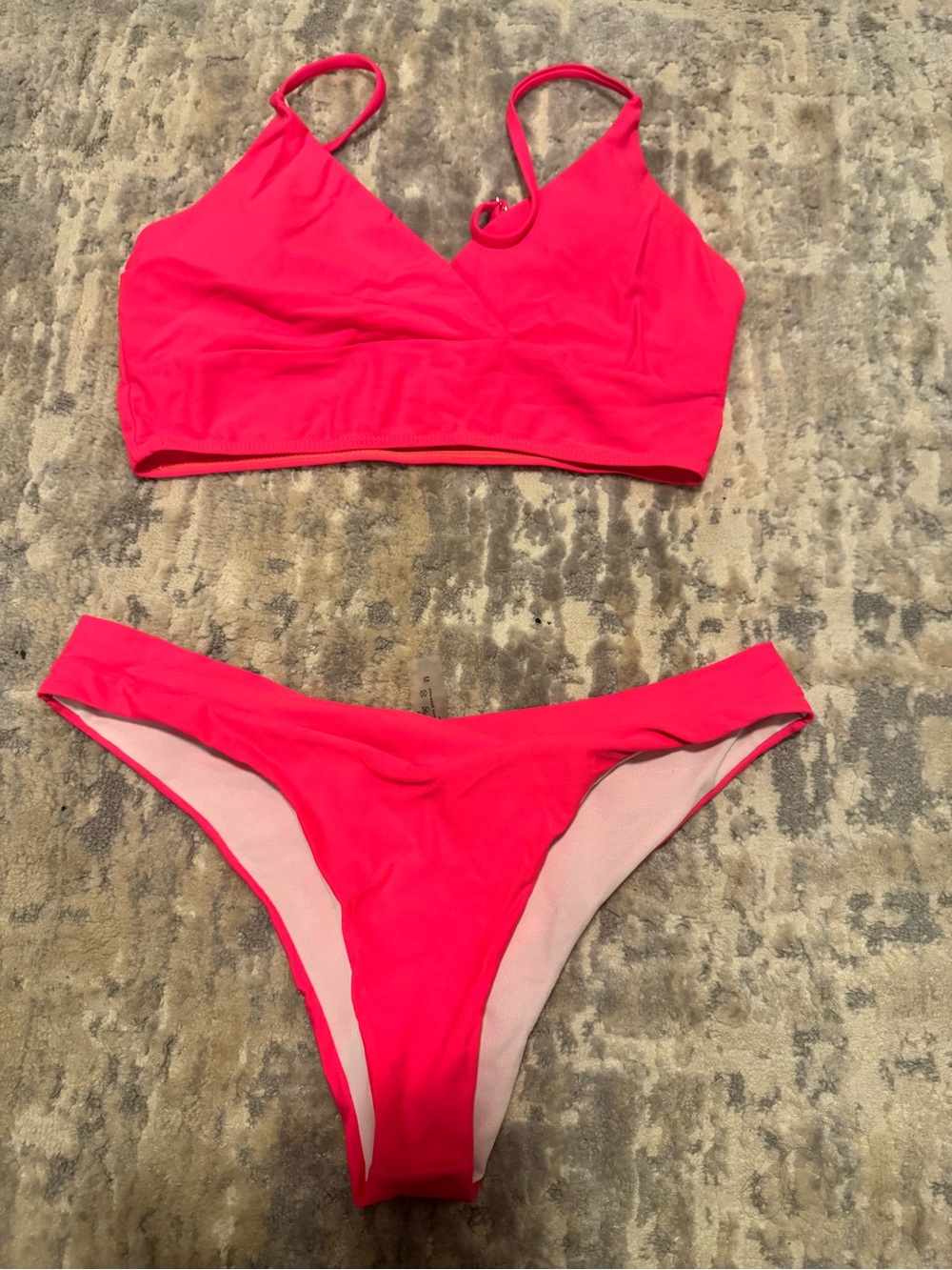 Women’s Hot Pink Two-Piece Swim Set - V-Neck Top & Bikini Bottom